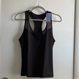 NWT POP Fit Black Scope Front Athletic Racerback Tank with Mesh SZ XL